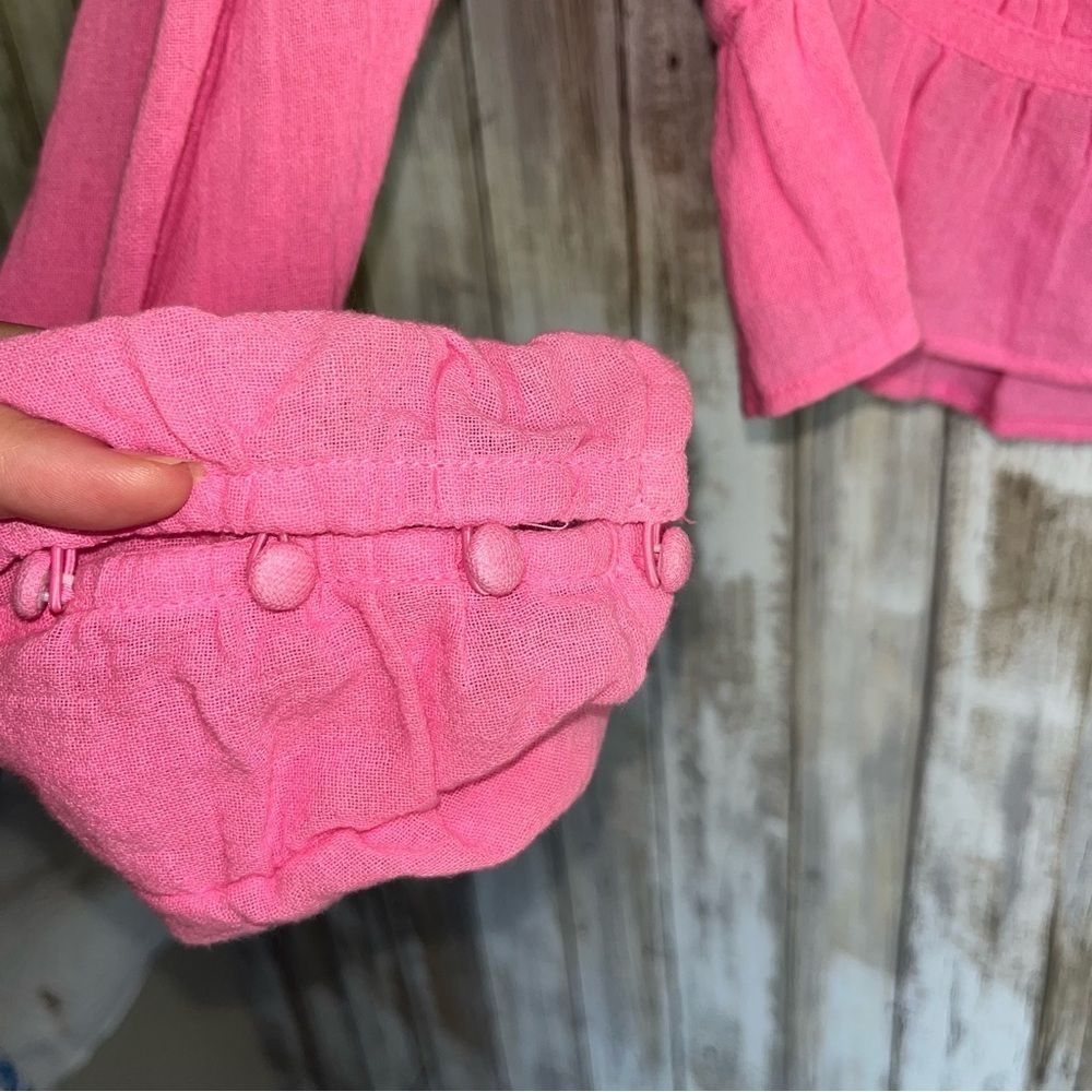 NWT Free People Chloe Pink Smocked Tie Back Blouse Puff Sleeve Crop Top S - Picture 4 of 7